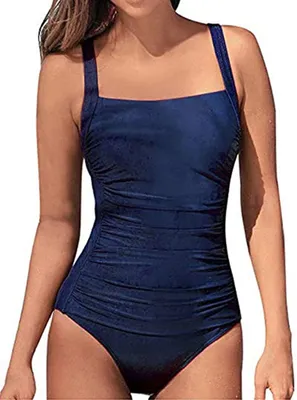 Produktbild von Damen Einfarbig Badeanzug Figurformende Verstellbarer Schultergurt Badeanzüge Rückenfrei Einteiliger Bademode Bauchweg Push Up Strandbikini Badebekleidung Schwimmanzug