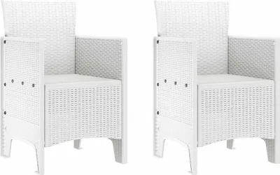 Produktbild von vidaXL Gartenstuhl mit Kissen 2 pcs Weiß 53 x 49 x 85 cm Polypropylen