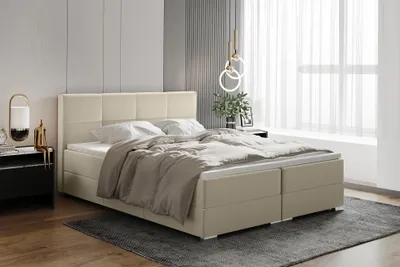 Produktbild von MEBLINI Boxspringbett mit Bettkasten - Gepolstert Doppelbett mit Matratze und Topper - Polsterbett mit Stauraum - Bett mit Kopfteil - Stauraumbett - ELIZABETH - 180x200 - H3B/Beige Samt