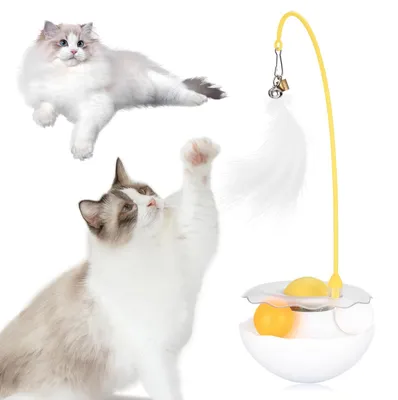 Interaktives Katzenspielzeug 3-in-1, weiß, mit Feder und Bällen