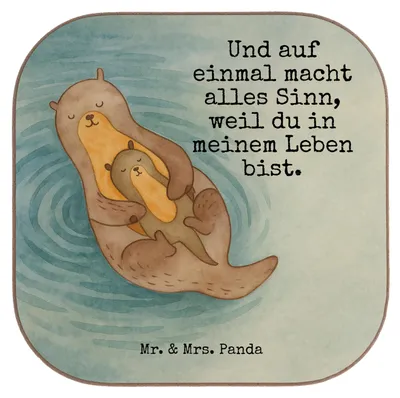 Produktbild von Mr. & Mrs. Panda Untersetzer für Gläser Otter Kind Design - Weiß - Geschenk, Baby, Geburt, Familie, Tischuntersetzer, gläseruntersetzer, Mutter, Fischotter, Coaster, Mama