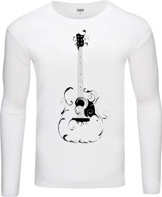 Produktbild von Herren Warm, Langarm-T-Shirt mit Druck Gitarrenkurven Weiß Gr.XL