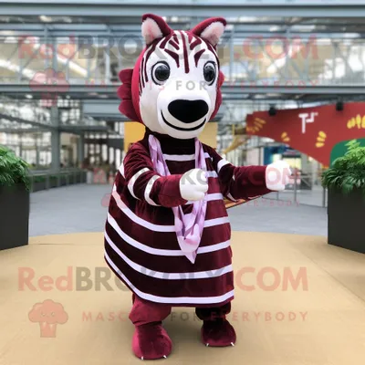 Produktbild von Kastanienbraunes REDBROKOLY Zebra Maskottchen kostüm gekleidet in ein A-Linien-Kleid und Schals