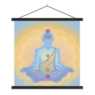 Produktbild von MuchoWow® Textilposter Illustration eines Mönchs mit den sieben Chakren 120x120 cm mit schwarzem Rahmen - Aufhängungsset