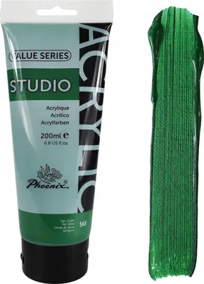 Produktbild von Phoenix Acrylfarbe 200ml Tube – 568 Saftgrün (Sap Green) – Künstlerfarbe Studio Qualität – Deckend – Wasserfest für Leinwand, Holz, Steine