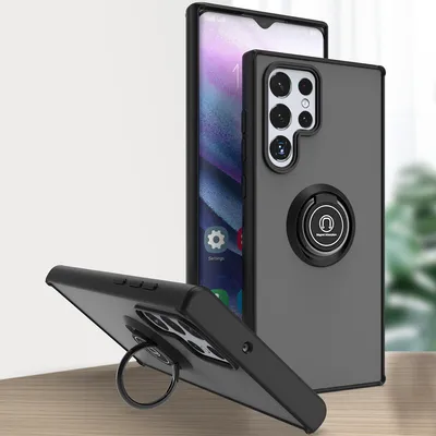 Produktbild von Samsung S22 Ultra 5G Hülle, Ring Halter Ständer Matte Transluzent TPU Rahmen Stoßfest Schutzhülle für Samsung Galaxy S22 Ultra 5G Schwarz