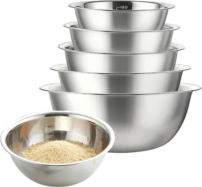Produktbild von Rührschüssel GAOUTO 5-teiliges Edelstahl-Schüssel-Set, Edelstahl-Rührschüssel in 5 Größen (0,48 l/0,9 l/1,6 l/2,05 l/2,6 l), stapelbare Küchenschüssel