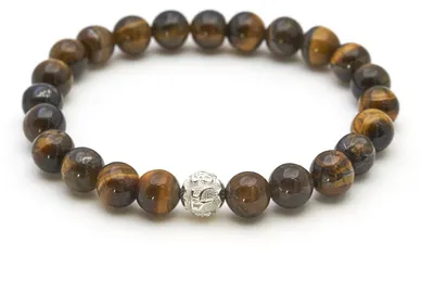 Produktbild von BERGERLIN Tigerauge Armband aus Naturstein mit 925 Sterling Silberperle