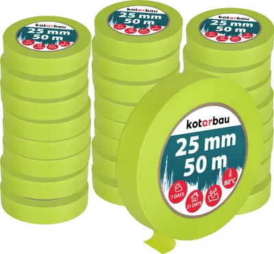 Produktbild von KOTARBAU® 24er Set Neon Malerkrepp 50 m Kreppband  25mm Malerband Abklebeband Maler Klebeband Maler Zubehör Fluoreszierendes Grün Kreppapier Malerbedarf