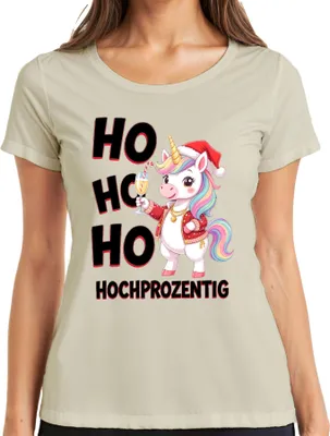 Produktbild von Einhorn Weihnachten Ho Ho Ho Hochprozentig Sekt Regenbogenmähne Damen T-Shirt, Natur, 3XL