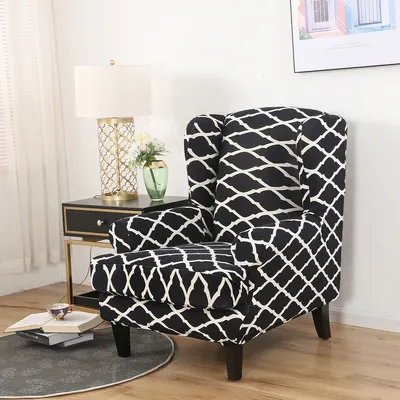 Obrázek produktu pro 2 kusy Jacquard Wing Chair Cover Elastické univerzální stretchové potahy na pohovky Wing Chair Covers s odnímatelnými rameny Slipcovers Chránič nábytku (černý, Wing Chair)