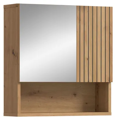 Image de Mone armoir de salle de bain avec miroir 1 porte, 1 porte miroir, 1 étagère chêneReproduction.