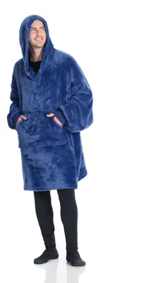 Productafbeelding van Kanguru Kangurone Hoodie Deken met Capuchon, Blauw, 90 x 95 cm, Fleece