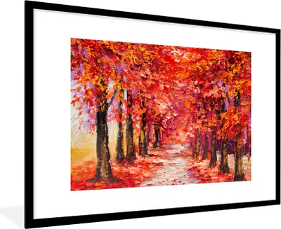 Produktbild von MuchoWow® Gerahmtes Poster Gemälde - Bäume - Herbst - Ölgemälde 90x60 cm - Poster mit Schwarzem Bilderrahmen Wandposter Rahmen Foto Bilder - Wanddekoration - Fotos