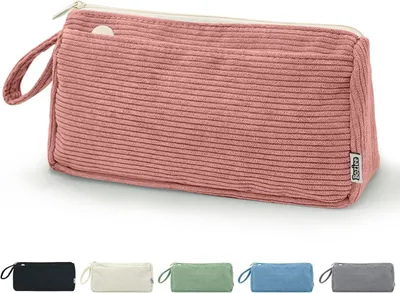 Produktbild von Federmäppchen Mäppchen Cord-Stoff Mädchen Teenager Stiftetasche Federtasche Pencil Case Schulmäppchen für Schule, Büro, Rosa