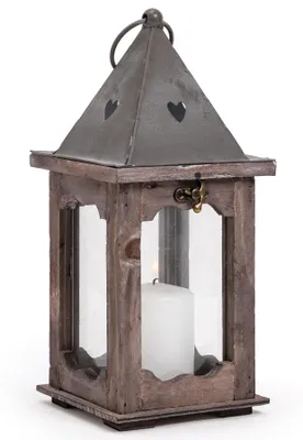 Produktbild von Holzlaterne mit Glas und Metall für Innen und Außen