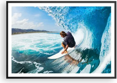 Produktbild von Gerahmtes Poster - Schwarzer Rahmen - Surfen Surfer Ozean Welle - 100x70 cm - Wand Bild - Wanddeko - Wandbilder - Wandposter - Bilderrahmen - Bilder - Kunstdruck - Wandbild - P2BAA100x70-2785