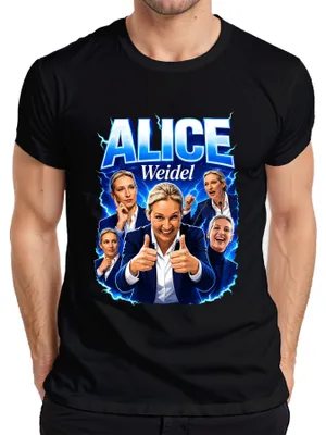 Productafbeelding van Alice Weidel, AfD, Duitsland, Patriot, Politiek, Statement, Sarcasme, Heren T-shirt, Zwart, Maat M