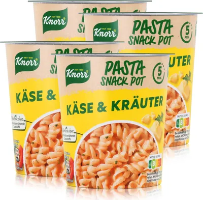 Produktbild von Knorr Pasta Snack Pot Käse & Kräuter 59g - In 5 Minuten fertig (4er Pack)