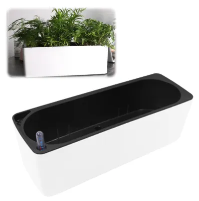 Obrázok produktu pre Kvetináč s indikátorom vlhkosti – systém automatickej závlhy – obdĺžnikový kvetináč – 40 x 13 cm – biely – inteligentná závlaha