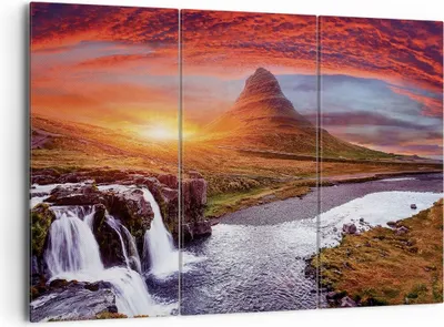 Produktbild von Bild auf Leinwand - Leinwandbild - 3 Teile - Kirkjufell Wasserfall Berg - 165x110cm - Wand Bild - Wanddeko - Wandbilder - Leinwanddruck - Bilder - Wanddekoration - Leinwand bilder - CE165x110-4704