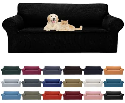 Stretch-Bankbezug 1-tlg. für 3-Sitzer, Jacquard, Schwarz