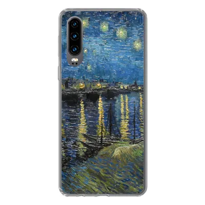 Produktbild von MuchoWow® Handyhülle Schutzhülle Hülle für Huawei P30 Sternennacht über der Rhone - Van Gogh - Kunst Silikon Softcase Handy Hülle - Kartenbesitzer