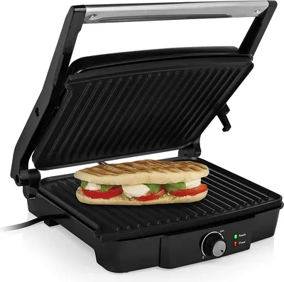 Produktbild von Tristar GR-2853 Kontaktgrill, Schwarz, Edelstahl, Kunststoff, Edelstahl, Rechteckig, Drehregler, 297 x 235 mm, 225 °C