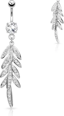 Produktbild von Bauchnabelpiercing Blatt Anhänger Strass Zirkonia 14 Karat vergoldet Autiga® silber