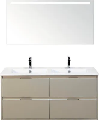 Produktbild von Sanox Badmöbel-Set Porto BxHxT 121 x 170 x 51 cm Frontfarbe kieselgrau mit Doppel-Waschtisch Keramik weiß, Spiegel mit L
