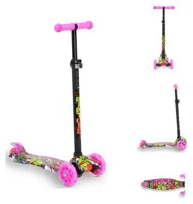 Produktbild von Byox Kinderroller Rapture, Aluminium Scooter mit LED-Rädern, Wassertransferdruck rosa