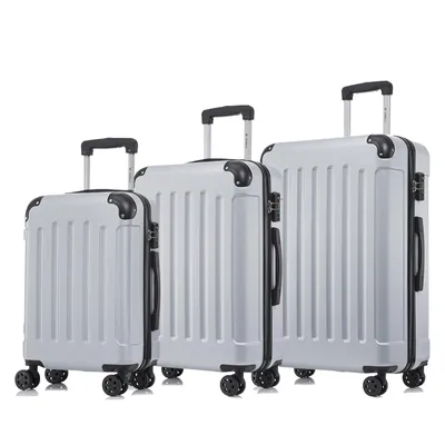 Produktbild von yonsly Premium Reisekoffer TSA-Schloss,YKK-Reißverschluss Hartschalen-Koffer Kabinenkoffer Rollkoffer Suitcase Handgepäck (Silber, M-L-XL-Set)