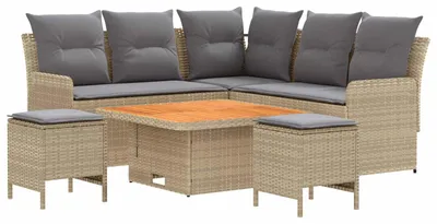 Immagine prodotto di Set di mobili vidaXL con cuscini, 6 pezzi, beige e grigio chiaro, in rattan PE