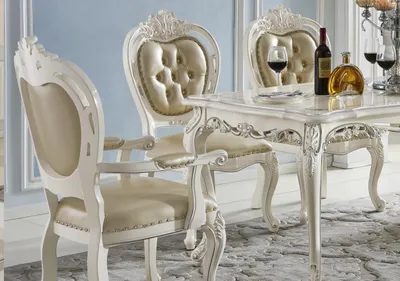 Produktbild von Design Polster Stuhl Sitz Lehn Büro Esszimmer Echtholz Stuhl mit Armlehne Barock
