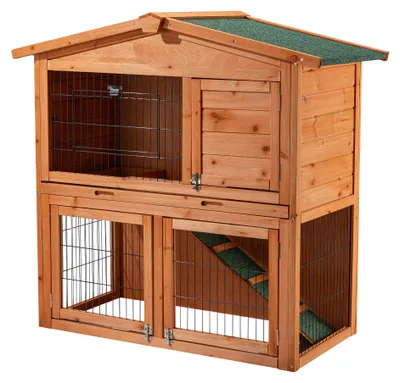 Produktbild von Wiltec 2 Etagen Nagerhaus 1015 x 510 x 1000 mm, Hasenstall zweistöckig aus Fichtenholz, mit Bitumeneindeckung und Kotwanne, Kleintierhaus Freilauf Gehege