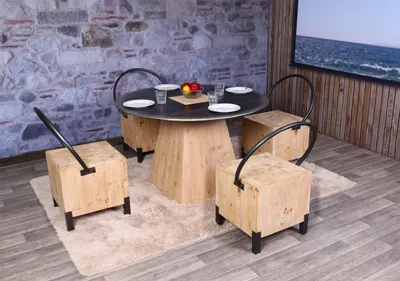 Produktbild von 4er-Set Esszimmerstuhl MCW-L76, Besucherstuhl Hocker, Industrial Metall Massiv-Holz MVG-, natur