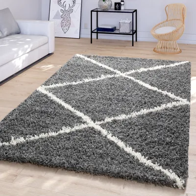 Produktbild von TT Home Wohnzimmerteppich Hochflor Langflor Skandinavisches Design Mit Abstrakten Rauten Größe 140x200 cm