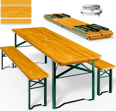Produktbild von CASARIA® Bierzeltgarnitur 170cm Klappbar Stabil 3 Teilig 2x Bierbank 1x Breiter Tisch Holz Biertischgarnitur Festzeltgarnitur Biergarten Biergarnitur