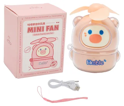 Produktbild von Handventilator aus Silikon im Cartoon-Design, USB-aufladbar, 3 weiche Flügel, 250 mAh, tragbarer Mini-Ventilator für Zuhause, Reisen und das Büro, rosa