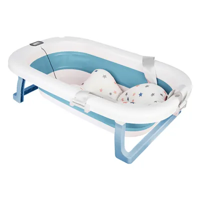 Produktbild von Faltbare Babybadewanne mit digitalem Thermometer und Kissen geeignet für Babys von 0 bis 36 Monaten Blau