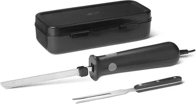 Productafbeelding van Elektrisch mes - Elektrisch snijmes voor vlees en brood - 150 W - Getande messen 18 cm - Zwart
