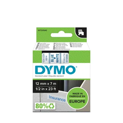 Image de Dymo D1 Ruban 12 mm x 7 m bleu sur blanc 45014