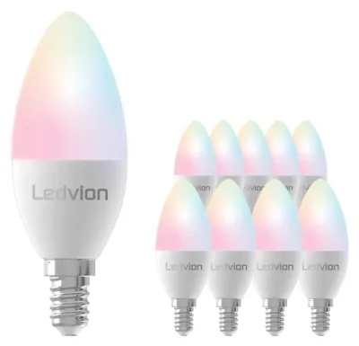 Produktbild von Ledvion 10x Smart RGB+CCT E14 LED lampe 5W Wi-Fi Beleuchtung Dimmbar 470Lm