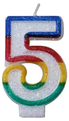 Produktbild von Tortenkerze Zahl "5" Regenbogen glitzernd mit Halter - Zahlenkerze
