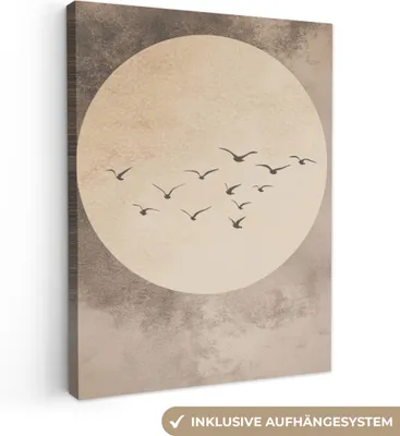 Obrázok produktu pre Plátno 60x80 cm - Japandi - Vtáky - béžová, obraz Moderné, nástenné dekorácie, maľba