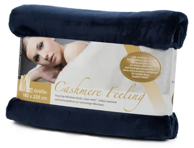 Produktbild von GÖZZE Premium Cashmere Feeling Wohndecke flauschige antistatische Mikrofaser-Kuscheldecke in Cashmere-Feeling Qualität Marine Blau 180 x 220 cm