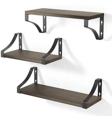 Imagen del producto de Estanterías flotantes de pared Unyqoos® – Juego de 3 unidades, fabricadas en madera de Paulownia – S29x25x1,5 / M36x15x1,5 / L42x15x1,5 cm, con soportes de metal, resistentes a la humedad, ideales para salones, dormitorios, cocinas y baños