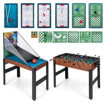 Obrázek produktu pro Sada herního stolu COSTWAY 15 v 1, multifunkční stolní hra s stolním fotbalem, hokejem, kulečníkem, stolním tenisem, bowlingem a shuffleboardem, pro děti i dospělé
