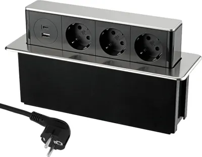 Zdjęcie produktu dla Wbudowane aluminiowe gniazdko elektryczne, 3-drożne + USB