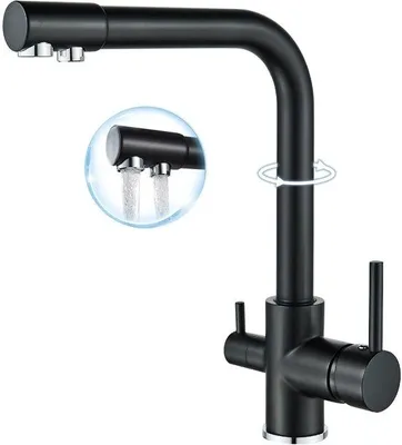 Produktbild von Keukenkraan 3-in-1 mit Filtermengkraan, 360° drehbar, RVS, 3-fach, für Warm- und Kaltes Wasser, Trinkwasserfunktion, Doppelgriff